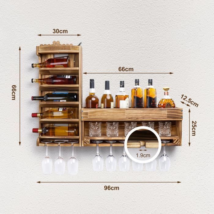 Botellero de pared Yorbay, estante para botellas, botellero y soporte para copas, montaje gratuito y combinación