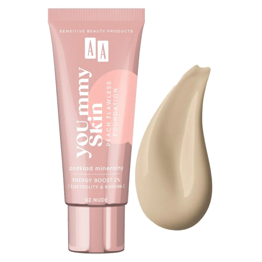 AA YOUmmy Skin Peach Flawless Podkład mineralny dodający blasku, 02 Nude