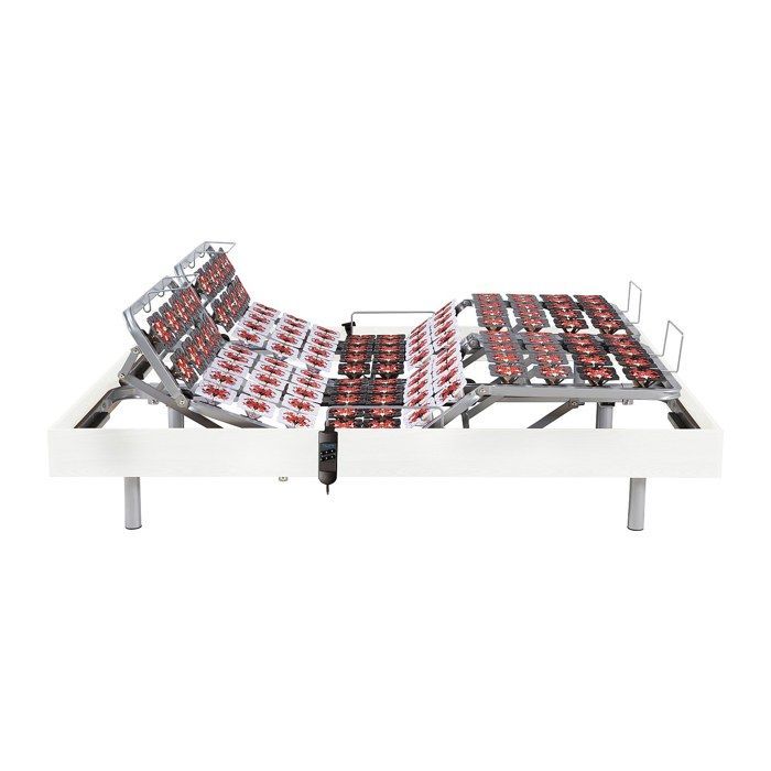 Base de cama eléctrica de relajación con elementos decorativos, 2 x 78 listones - 2 x 90 x 200 cm - Blanco - NAFURI by YSMÉE