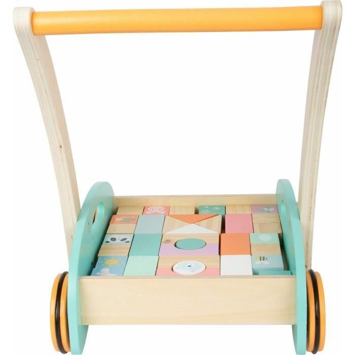 Speelgoedkar - Kleine kar - 34 pastelkleurige kubussen - Wielen met rubberen coating