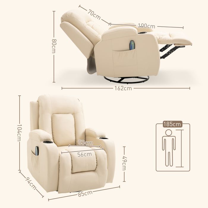 HOMCOM - Elektrische massagestoel - Kunstleer - 85x94x104cm - Crème