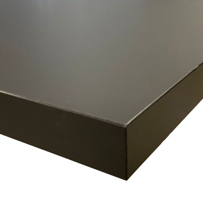 Encimera laminada HPL negro mate de 2000 x 650 x 38 mm con certificación FSC - Gama Signature de FORESTEA. Dimensiones: 2000 mm x 650 mm x 38 mm