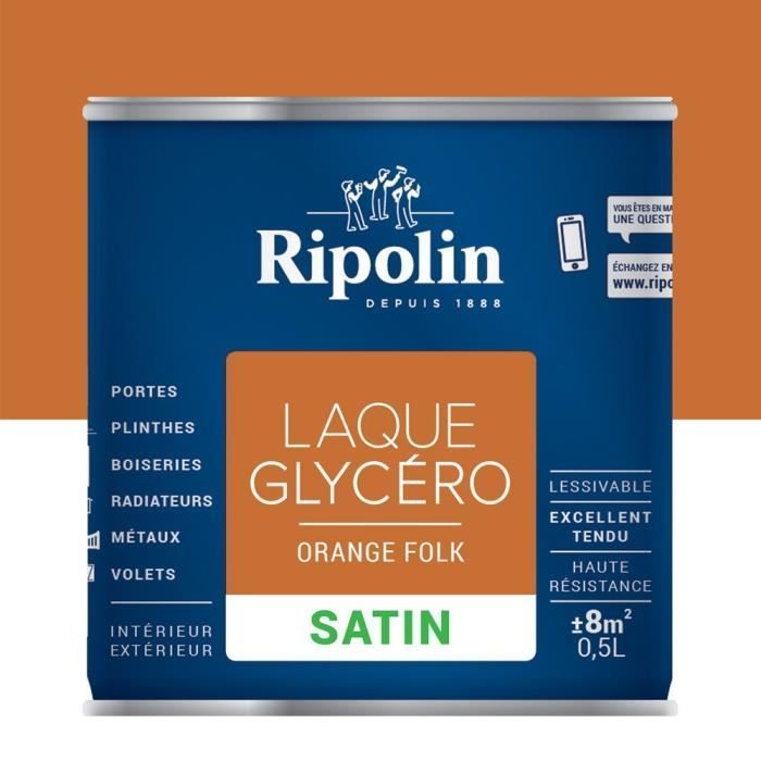 RIPOLIN Laque Glycéro Déco pour Intérieur & Extérieur  - Orange Folk Satin, 0,5L