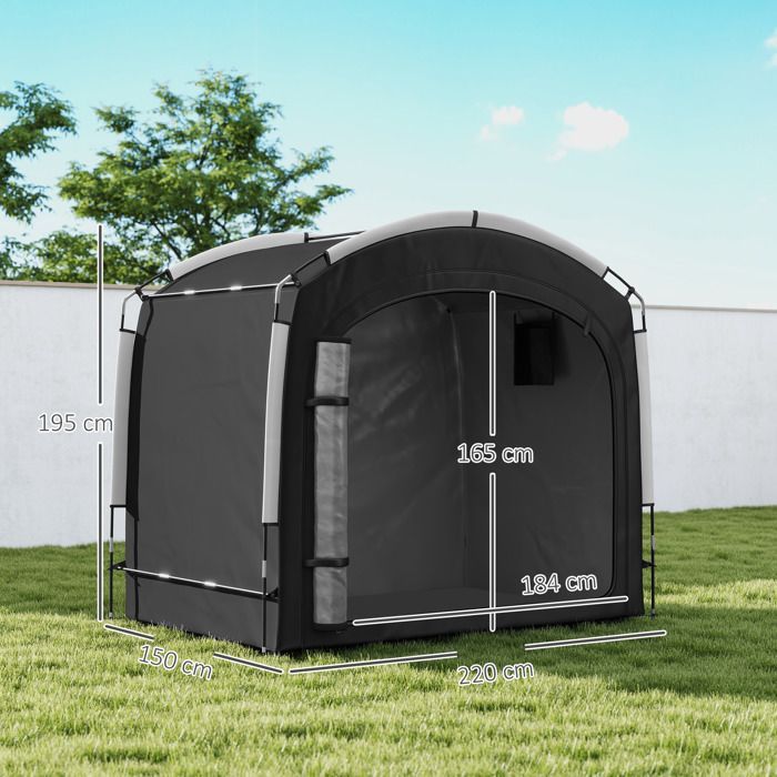Tente de vélo - Outsunny - portable - pour 3-4 vélos - avec 2 poches latérales - 220 x 150 x 195 cm - noir