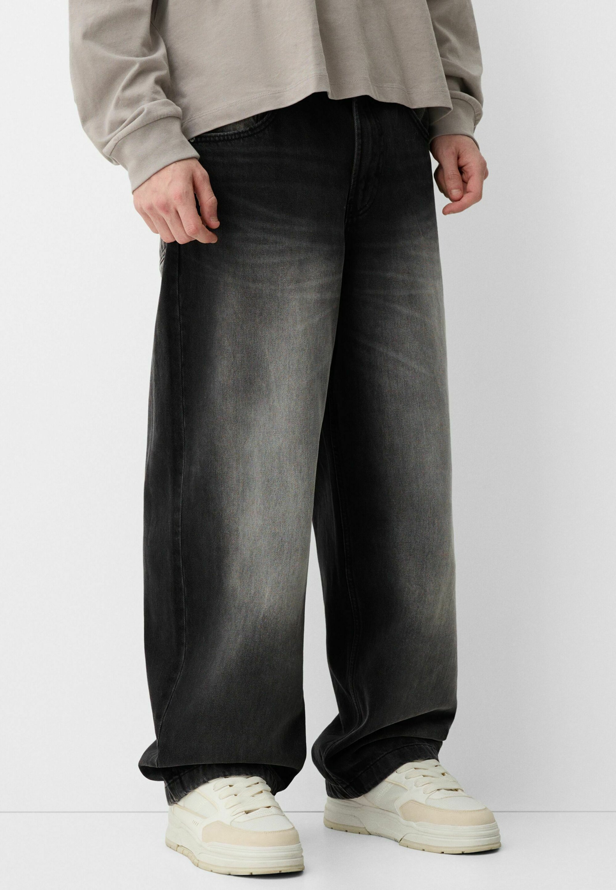 Bershka SUPER BAGGY - Jean ample - noir