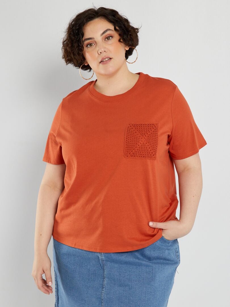 Camiseta de ganchillo con bolsillo - NARANJA