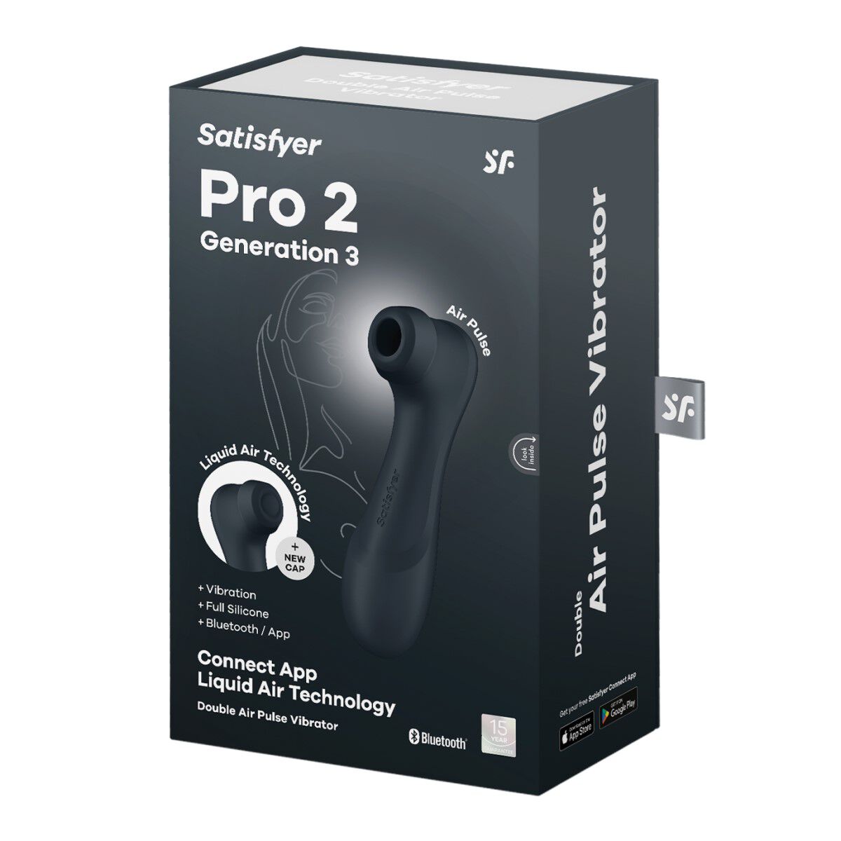 Satisfyer Pro 2, sukupolvi 3, musta, nestemäisellä ilmalla varustettu sovellus