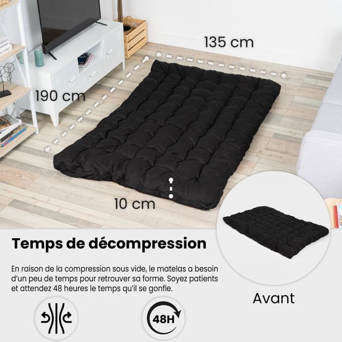 COSY FURNITURE Colchón futón plegable portátil, 2 plazas, negro, 135x190x10cm - MICA