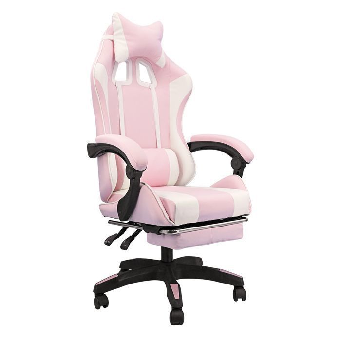 Chaise Gaming, Siège de Bureau réglable, Fauteuil Gaming avec Repose-Pieds télescopique (Pink et Blanc)