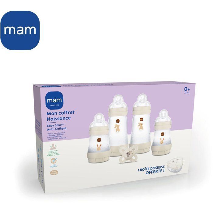 MAM Newborn Gift Set - 4 Bottles + 1 Pacifier + 1 Formula Dispenser - Sand