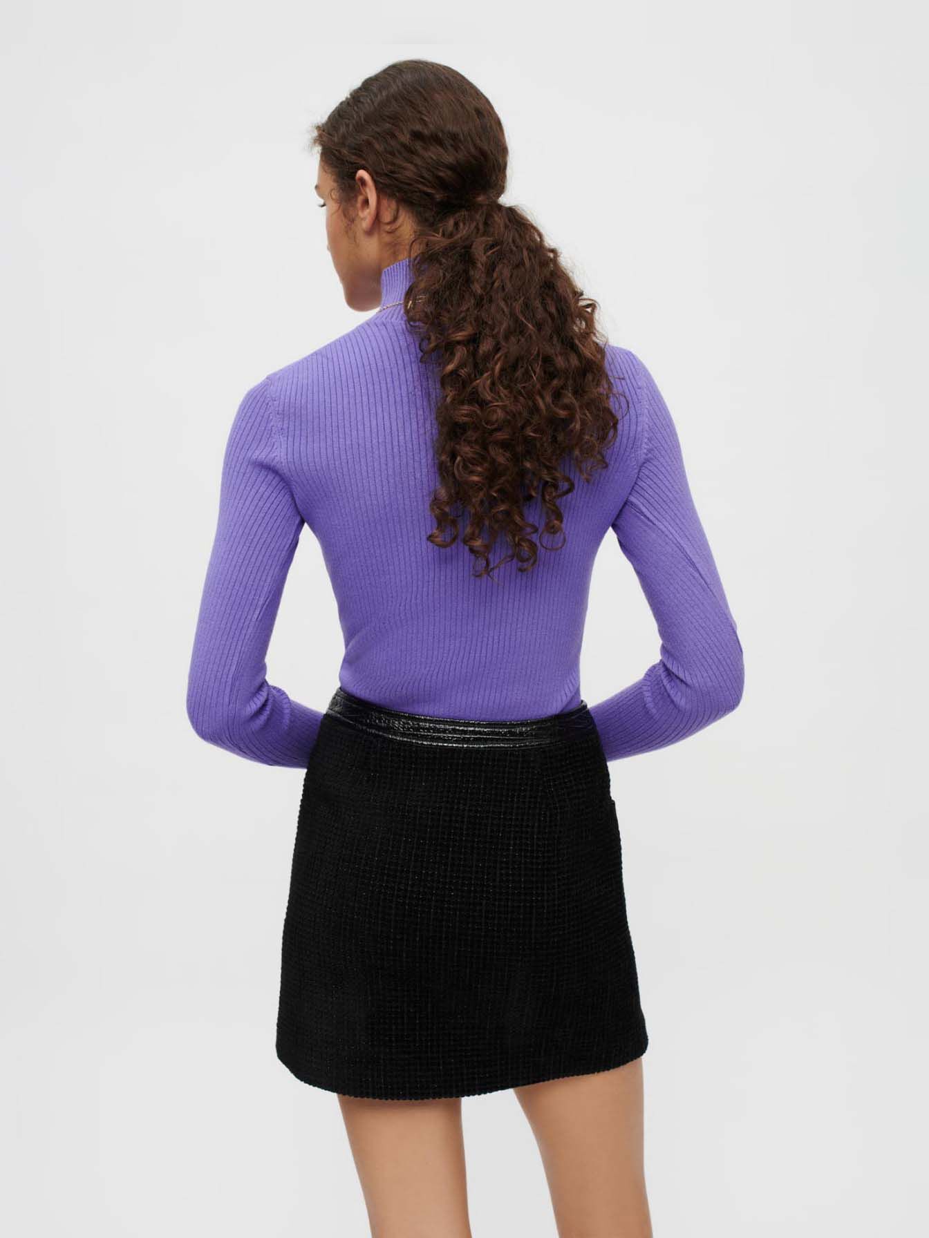 Rok van fluweelzachte tweed en vinyl - Zwart