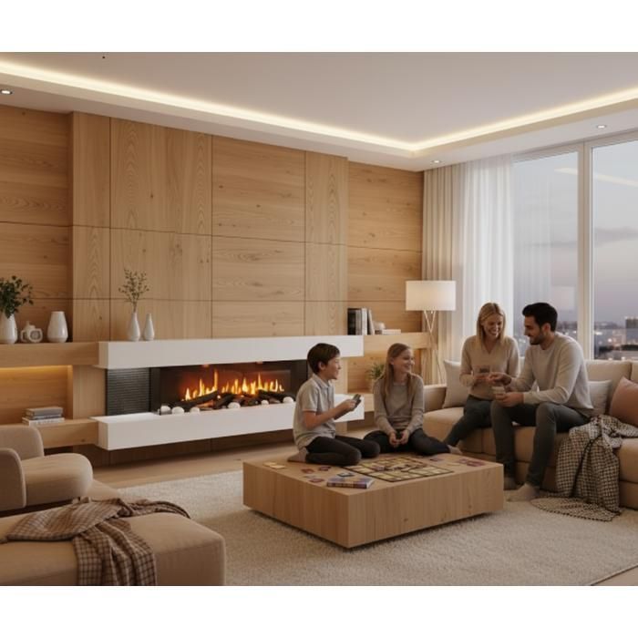 CHEMIN ARTE - Cheminée électrique Murale Lounge 3XL 150 cm Effet Flammes LED Chauffage programmable, Télécommande