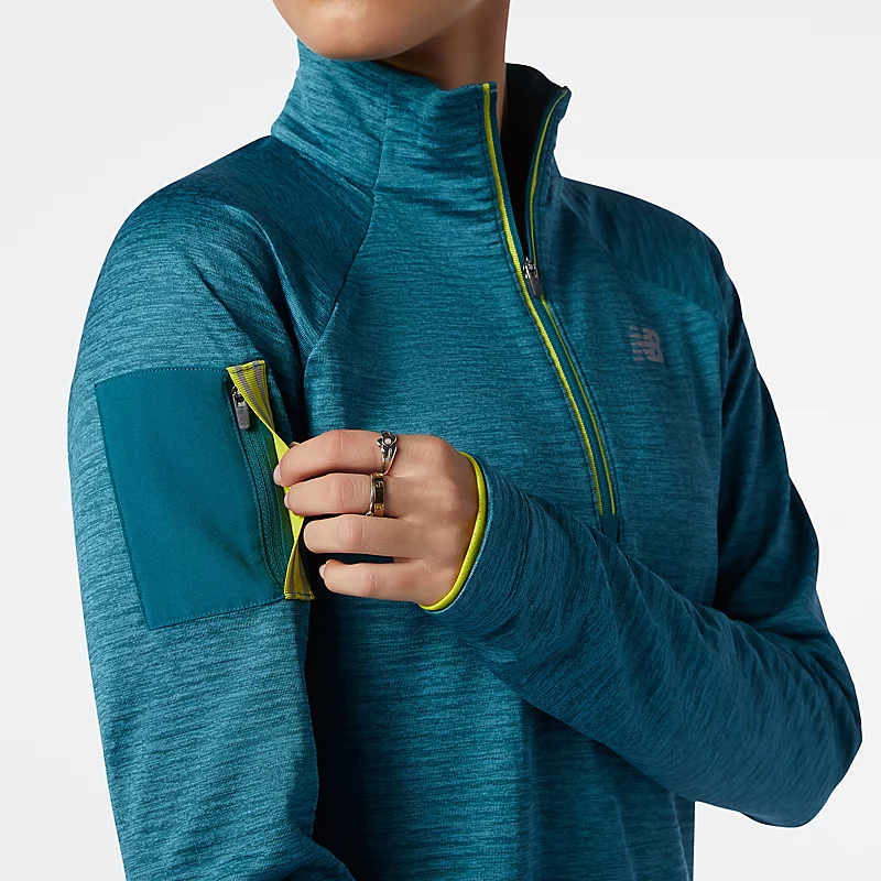 Damen-Hoodie mit halbem Reißverschluss von NB Heat Grid in der Farbe MOUNTAIN TEAL HEATHER
