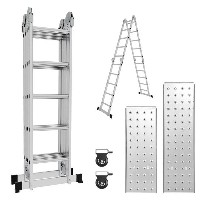 Escalera plegable multifuncional Eulenke de 5,8 m, 7 en 1, de aluminio, con 4x5 peldaños.