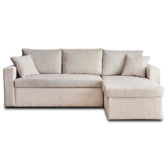 Cyrus - Sofá cama esquinero reversible de 4 plazas con almacenamiento - en pana - Beige