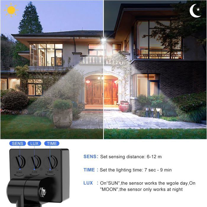 Refletor LED externo de 20W com sensor de movimento, 24 LEDs, à prova d'água IP65, 6500K, 220V (pacote com 2)