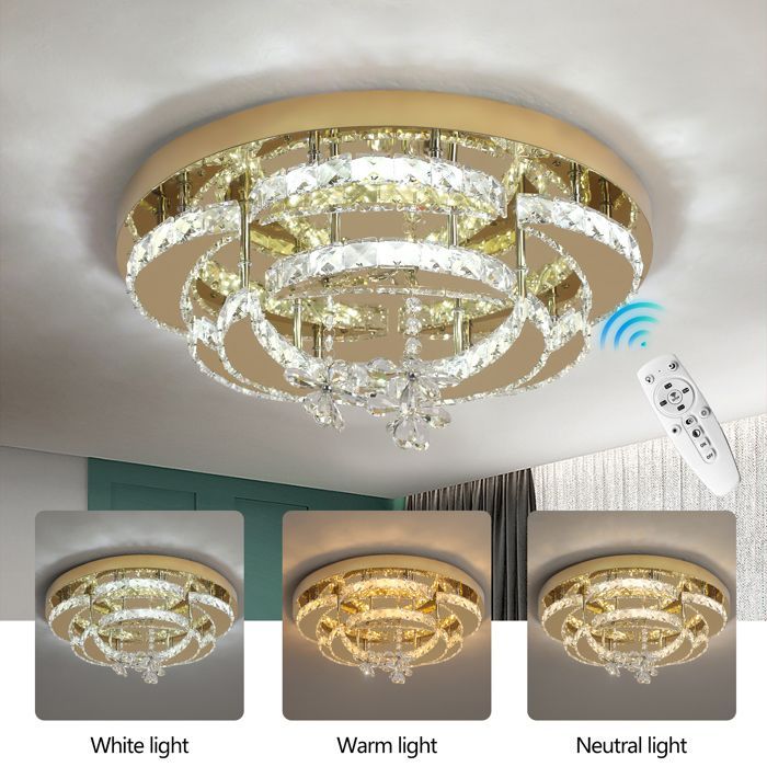Lustre de Salle à Manger Moderne en Cristal K9 Doré - Plafonnier LED à Lumière Dimmable
