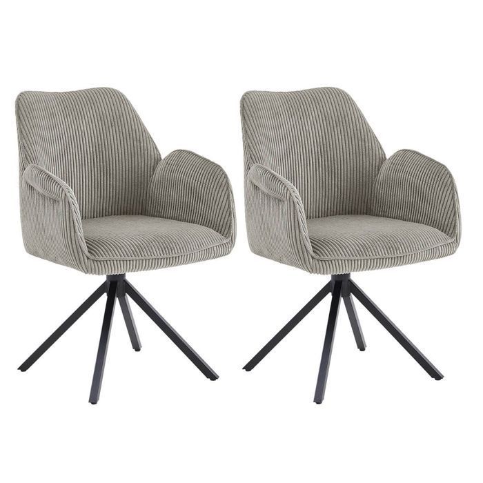 DELIA - Juego de 2 sillas de comedor giratorias en tela de pana beige