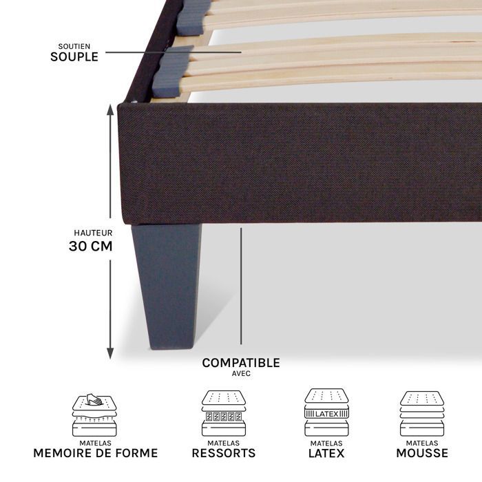 Wooden slatted bed base Kit15 200x200 cm Anthracite Grey Delivered as a kit