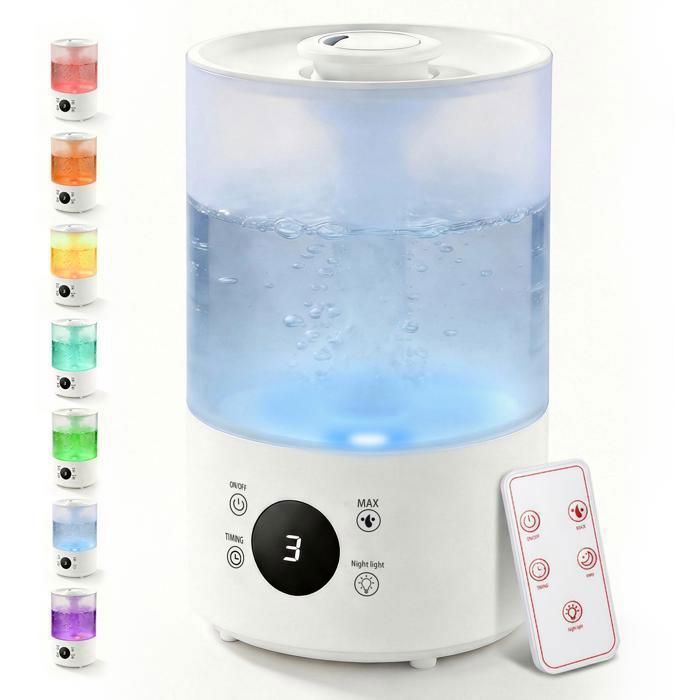 Humidificador AIMIUVEI - 4L - Boquilla de 360° - Apagado automático - 300ml/h - Pantalla LED - Luz nocturna silenciosa para oficina, bebés y plantas
