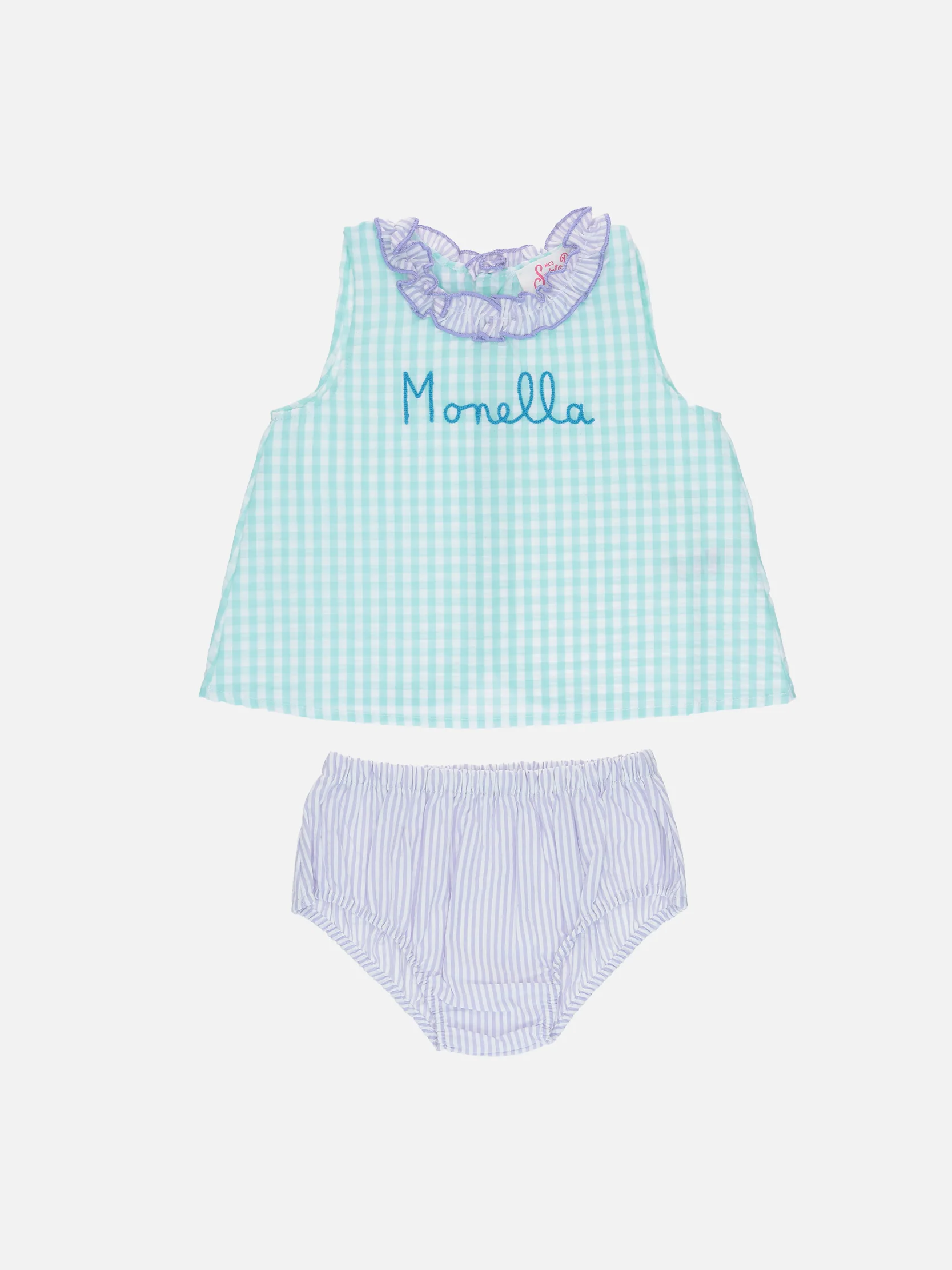 Abbie Baby geruite katoenen jurk met topje en shortje