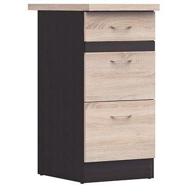 Mueble bajo de cocina JUNONA de 40 cm - 3 cajones - Encimera - Roble Sonoma
