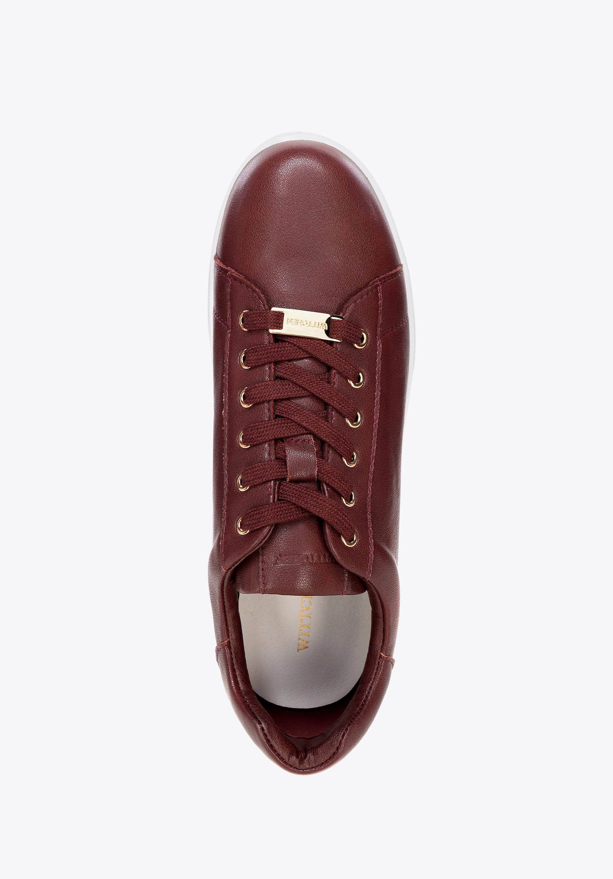 Damskie sneakersy skórzane na platformie bordowe