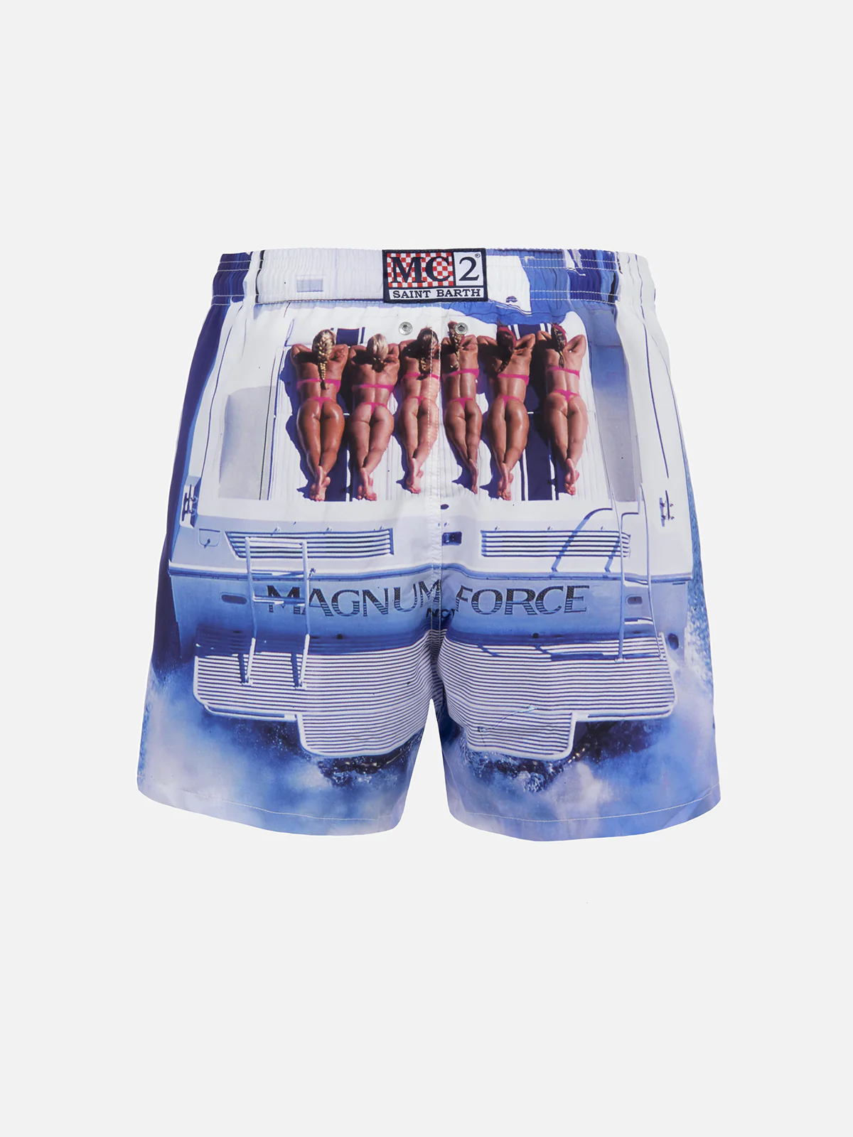 Man Gustavia Mid-Length Swim Shorts | Girls on Boat Placed Print | Elastic Waistband | Classic Fit | Magnum Marine Special Edition | MC2 Saint Barth