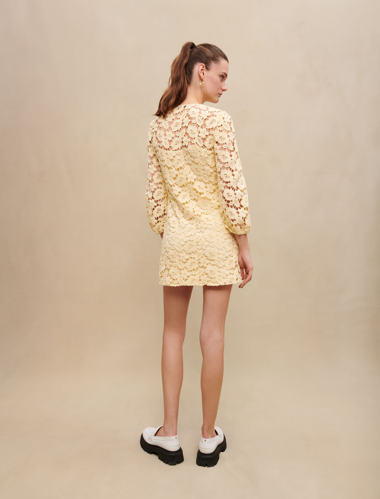 Rochie scurtă croșetată - Galben deschis