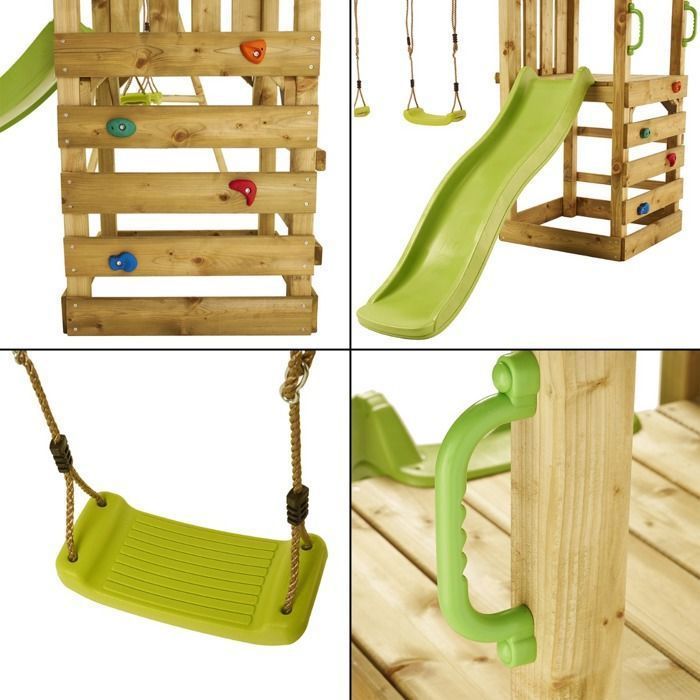 KANGUI WALLI 90 Area giochi in legno per bambini - Scivolo, altalene, struttura per arrampicata e casetta