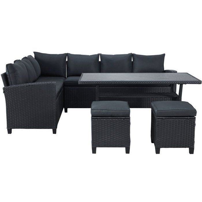 Conjunto de muebles de jardín - KAPAS - Estructura de acero y resina tejida - Negro - 7 personas