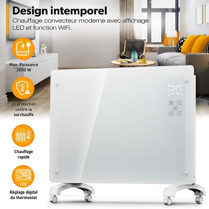 2000w Radiateur Électrique à Thermostat Intérieur Radiateur Électrique Mobile Économique à Convecteur Chauffage Électrique Inertie