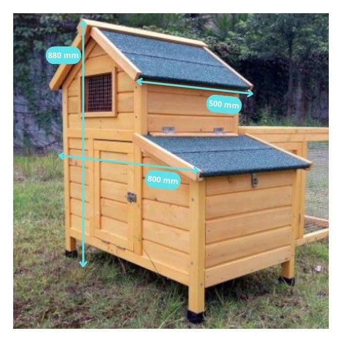 Pollaio per galline nane, grande, tetto in tegole, 1-2 galline, in legno