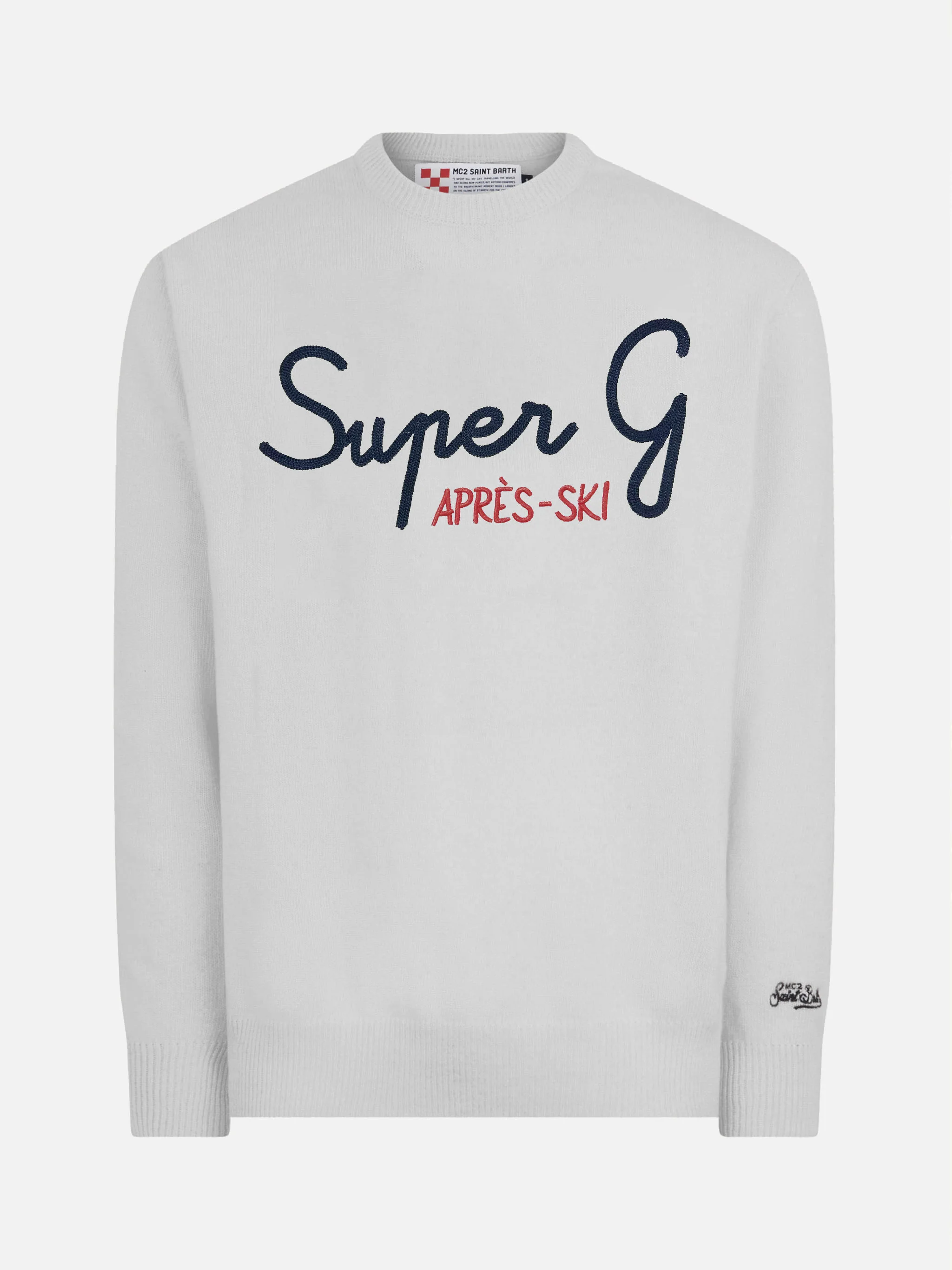 Maglione grigio chiaro Heron con ricamo super G | SUPER G SPECIAL EDIT