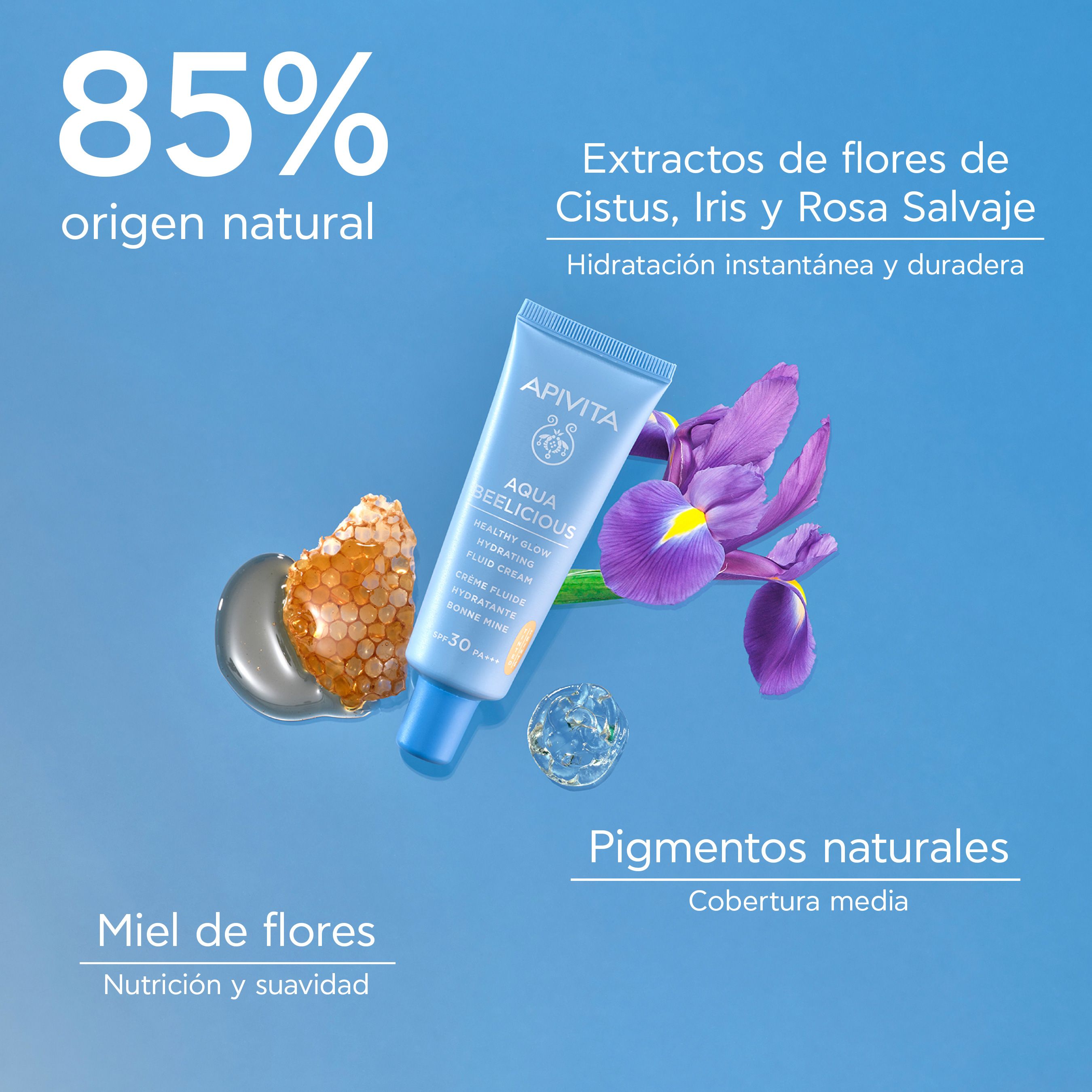 „Aqua Beelicious Healthy Glow“ drėkinamasis skystis-kremas su SPF30 ir spalva Vaistinės veido drėkikliai