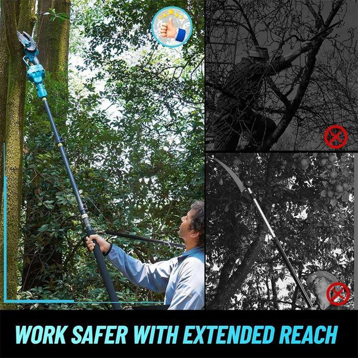 Podadora telescópica 2 en 1, motosierra eléctrica inalámbrica de 15 cm, pértiga ajustable de hasta 2,5 m, 2 baterías de 2000 mAh.