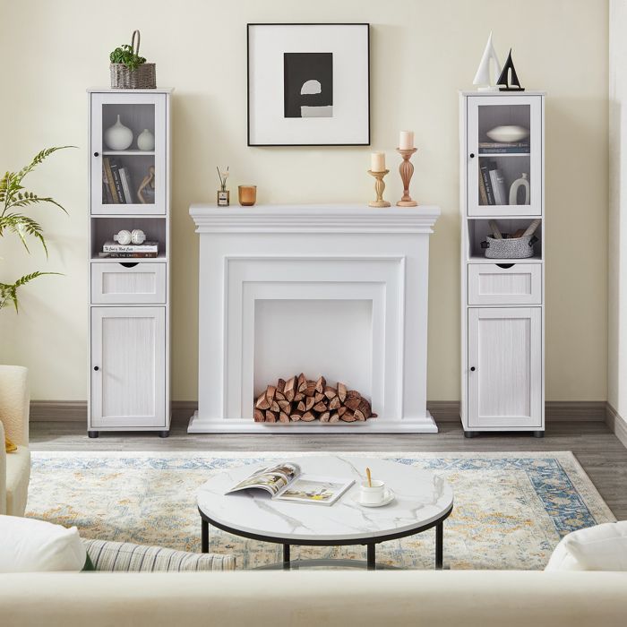 VASAGLE Bathroom Cabinet, Tall Storage Unit with Adjustable Shelves, Door Cabinets, Drawer, Compartment, White Maple