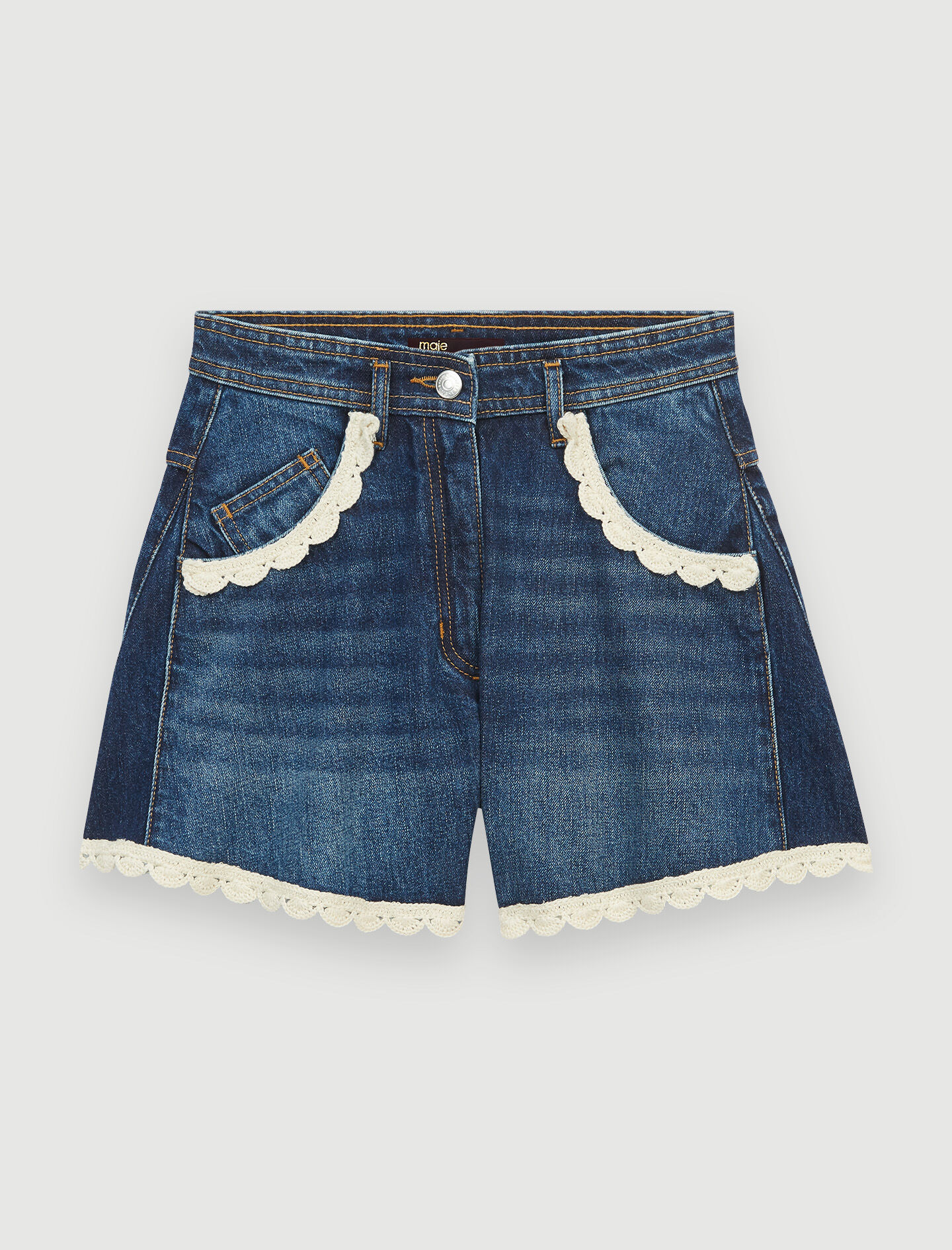 Pantaloni scurți din denim cu detalii croșetate - Albastru