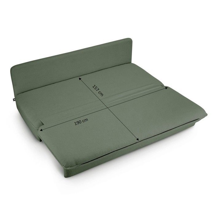 Sofá convertible de 3 plazas NOMA en tejido rizado de color verde caqui.
