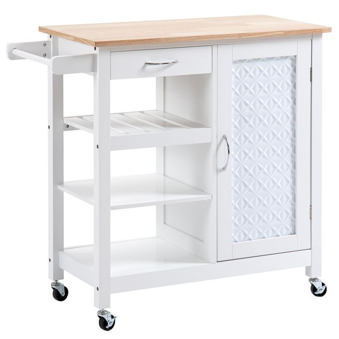 Rolling kitchen trolley - HOMCOM - contemporary kitchen service cart with drawer, 3 shelves - wood - white