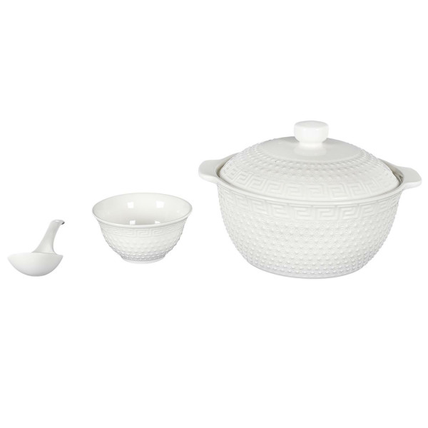 ZESTAW DO SERWOWANIA ceramiczny waza, łyżka, 6 miseczek