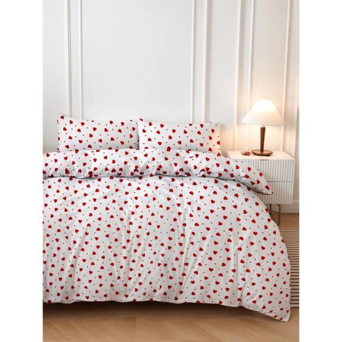 Beddenset - 1 dekbedovertrek 220 x 240 cm + 2 kussenslopen 60 x 60 cm - 50% katoen, 50% polyester - Rood