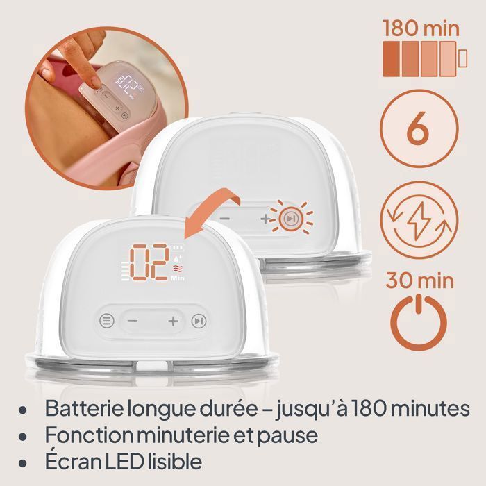 Tire-lait électrique mains libres LIONELO Fidi Free Lumi - 180 ml - Lampe - 6 Tailles - Portable - Deux phases - 3h sans fil