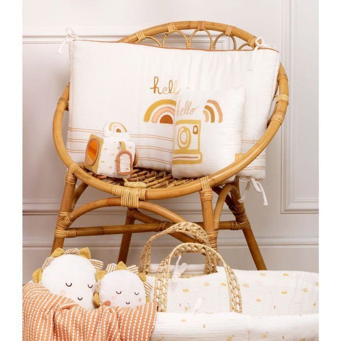 Protector de cuna ajustable - SAUTHON - SUNLIGHT - 100% algodón - Color crudo con estampado arcoíris