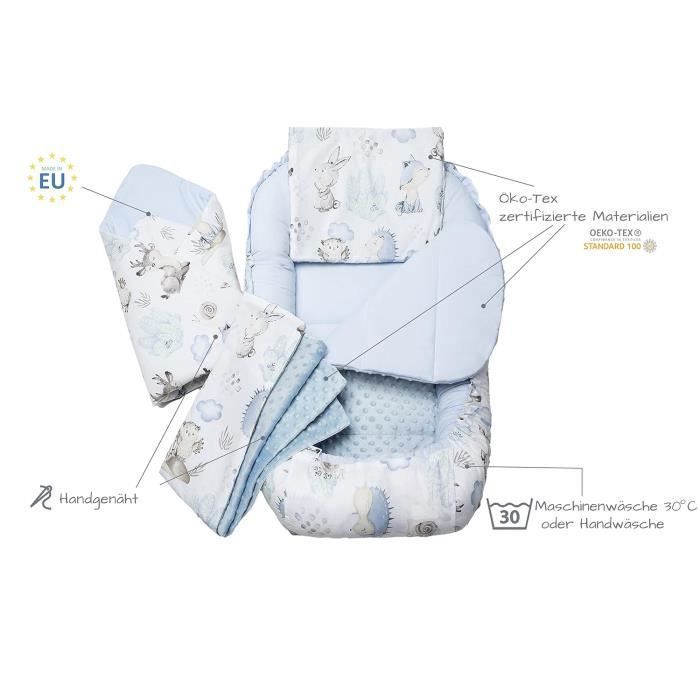 Medi Partners Baby Bed Reducer, 100% Cotton, Newborn Baby Nest with Removable Insert, 100x60x15 cm, Deer and Hedgehog Design, Light Blue