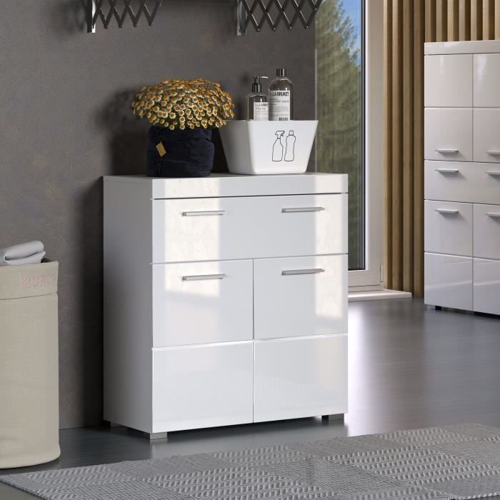 Armário de banheiro, unidade de armazenamento baixa - 2 portas e 1 gaveta - Branco - L 73 x P 31 x A 79 cm - AMANDA