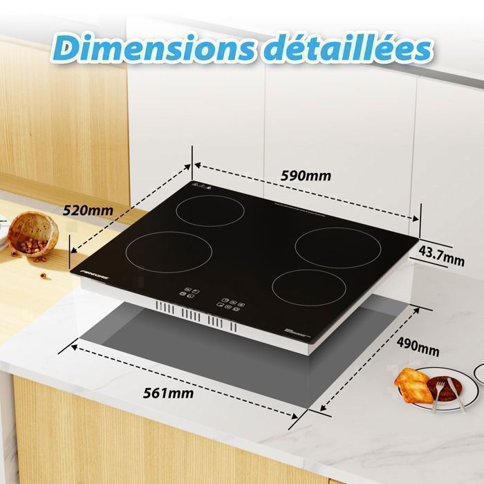 FIREGAS keramische kookplaat - 4 zones 6000W - B59 x D52 cm - Zwart