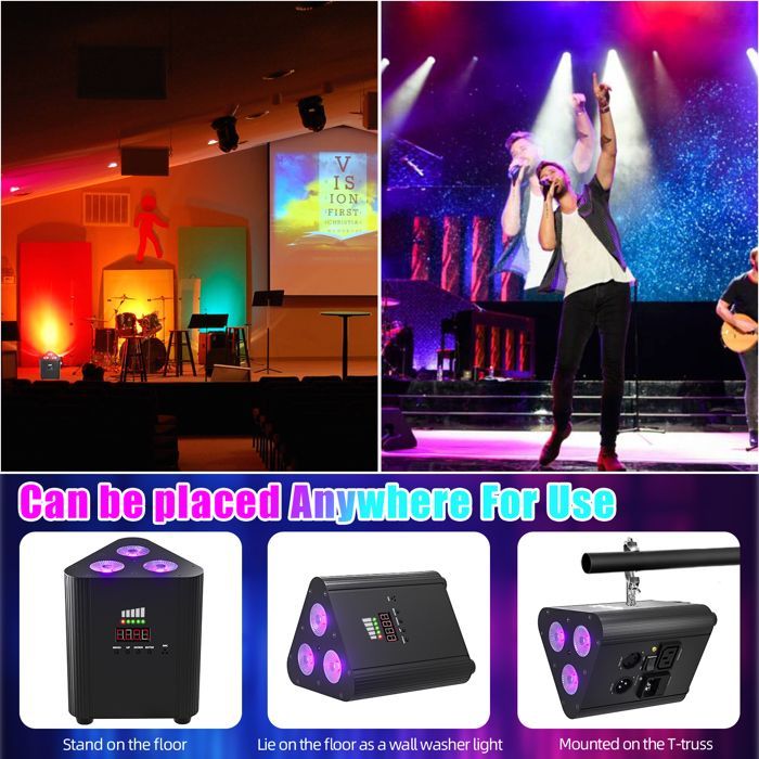 Luci da palcoscenico ricaricabili - UKING LED RGBW DMX per feste - Con telecomando per DJ, bar e discoteca - Confezione da 4