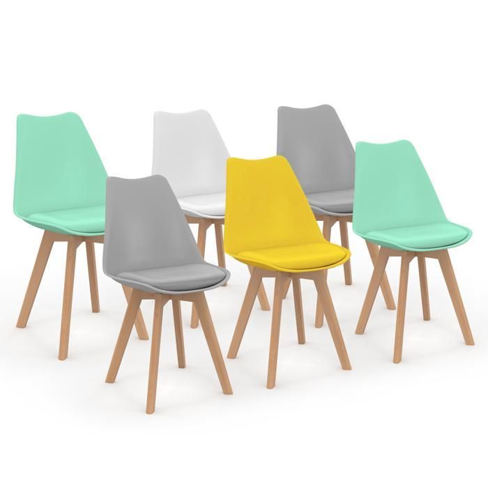IDMARKET Lot de 6 chaises de salle à manger SARA scandinaves pastel jaune, blanc, gris clair x2, vert mentholé x2