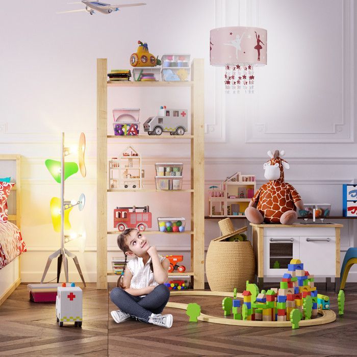 Relaxdays Lampe à suspension fille danseuses étoiles ballerines plafond motifs étoiles mobile chambre enfant, rose
